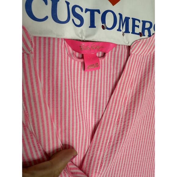 Sz 10 Lilly Pulitzer Carla Striped Dress Roxie Pink Harbor Seersucker Coastal - Picture 5 of 12
